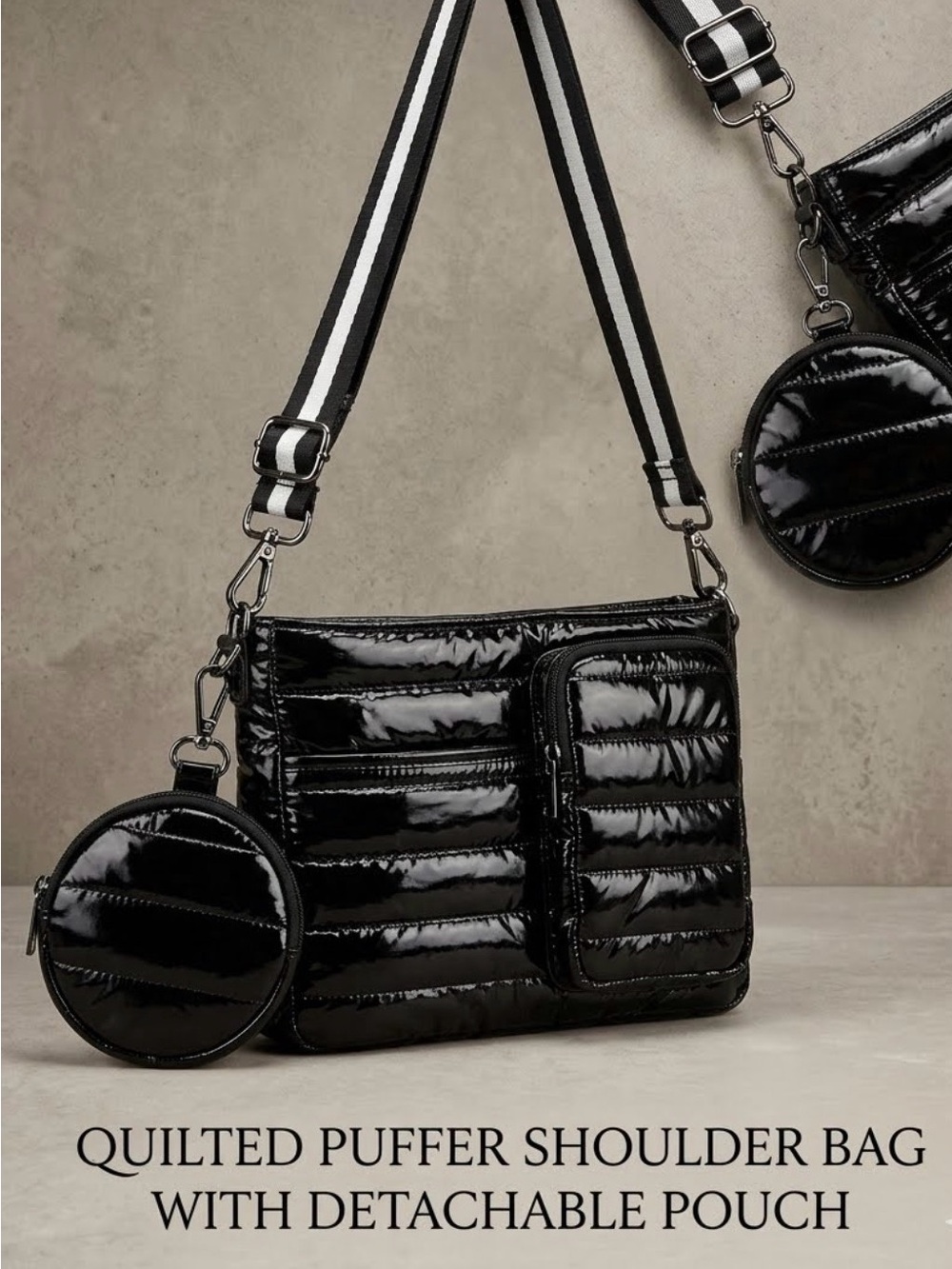 THINK ROYLN Black Quilted Shoulder Bag with removable strap. GU